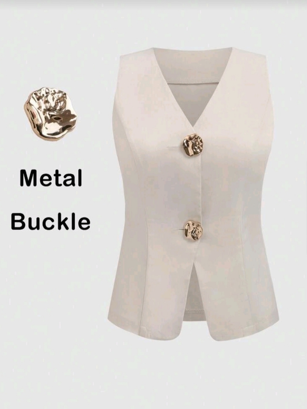 Shein White Sleeveless V-Neck Button Front Top